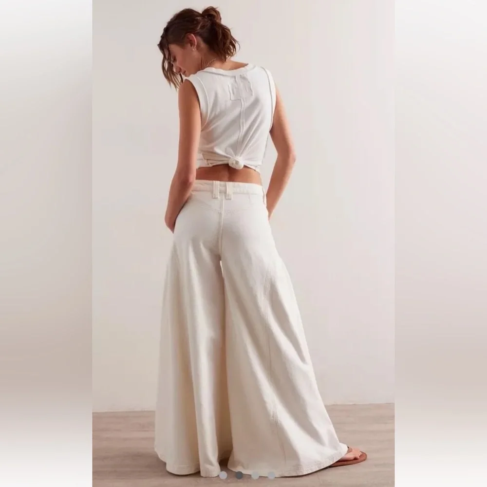 Free People Pandora Wide Leg Jeans We The Free Pleated Front Pockets Heavenly - Picture 2 of 7